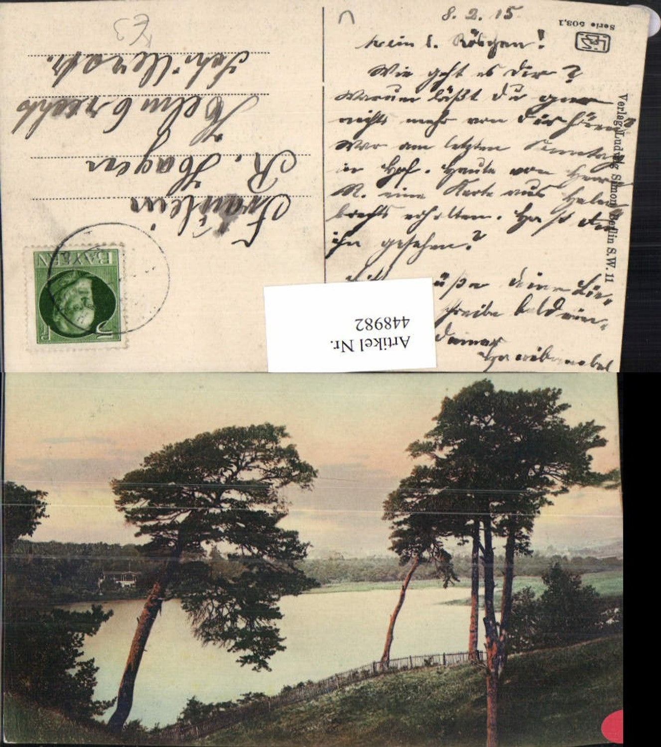 448982,Künstler AK Landschaft Bäume See