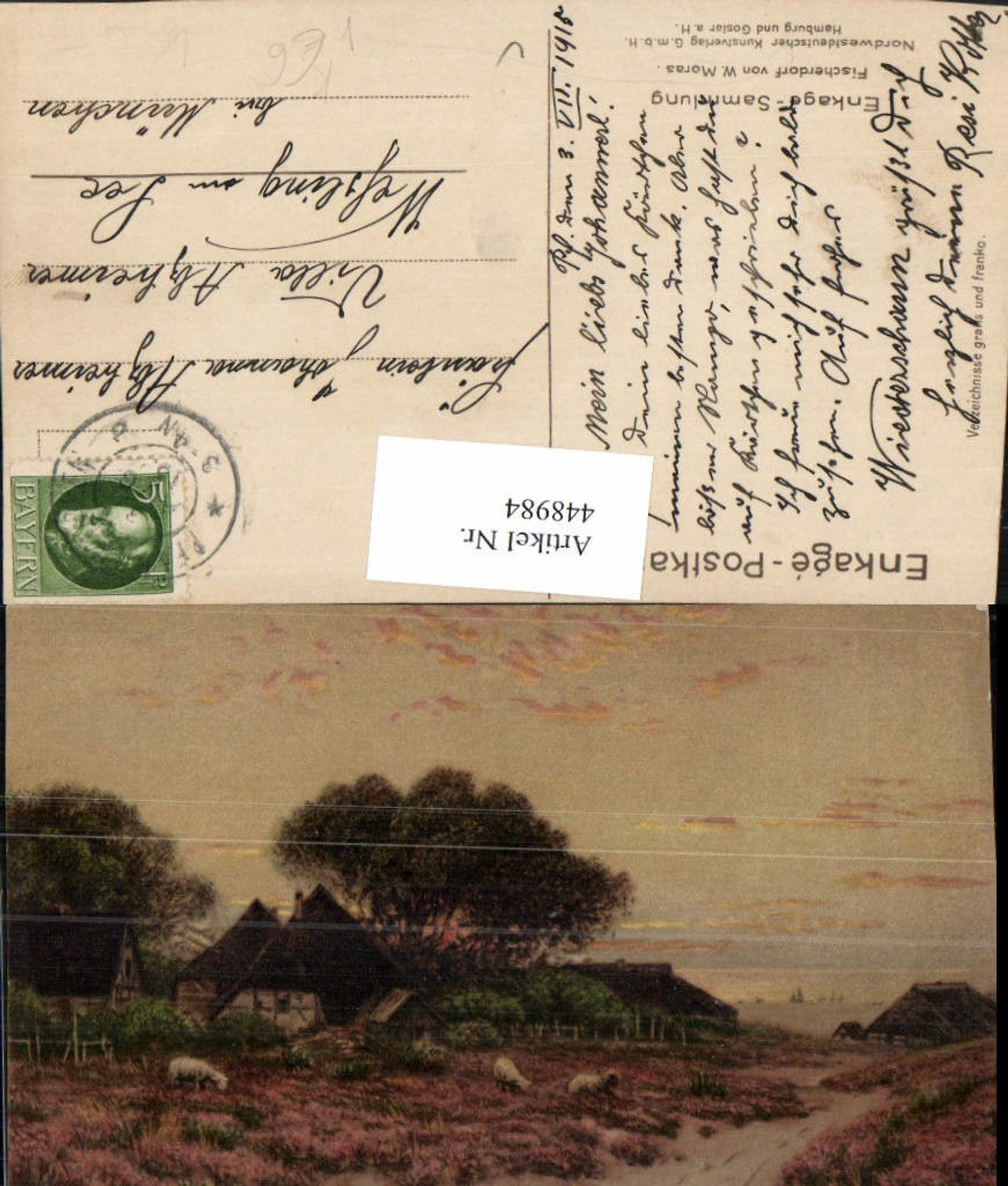 448984,Künstler AK W. Moras Fischerdorf Landschaft pub Enkage