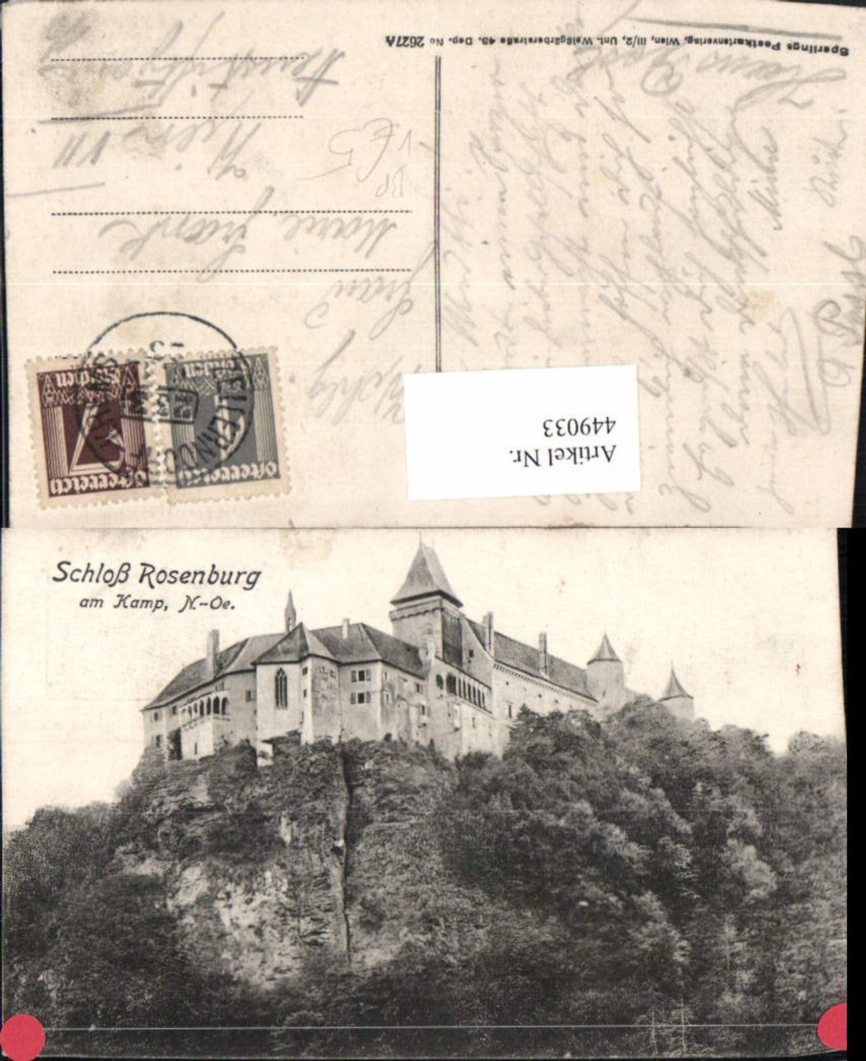 449033,Schloss Rosenburg pub Sperling 2627A Bahnpost Zug 233 Zellerndorf – Krems
