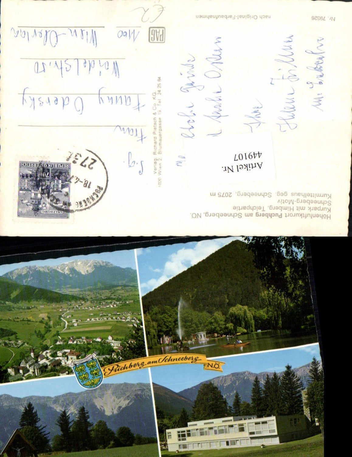 449107,Puchberg am Schneeberg Totale Kurpark Wegkreuz Mehrbildkarte