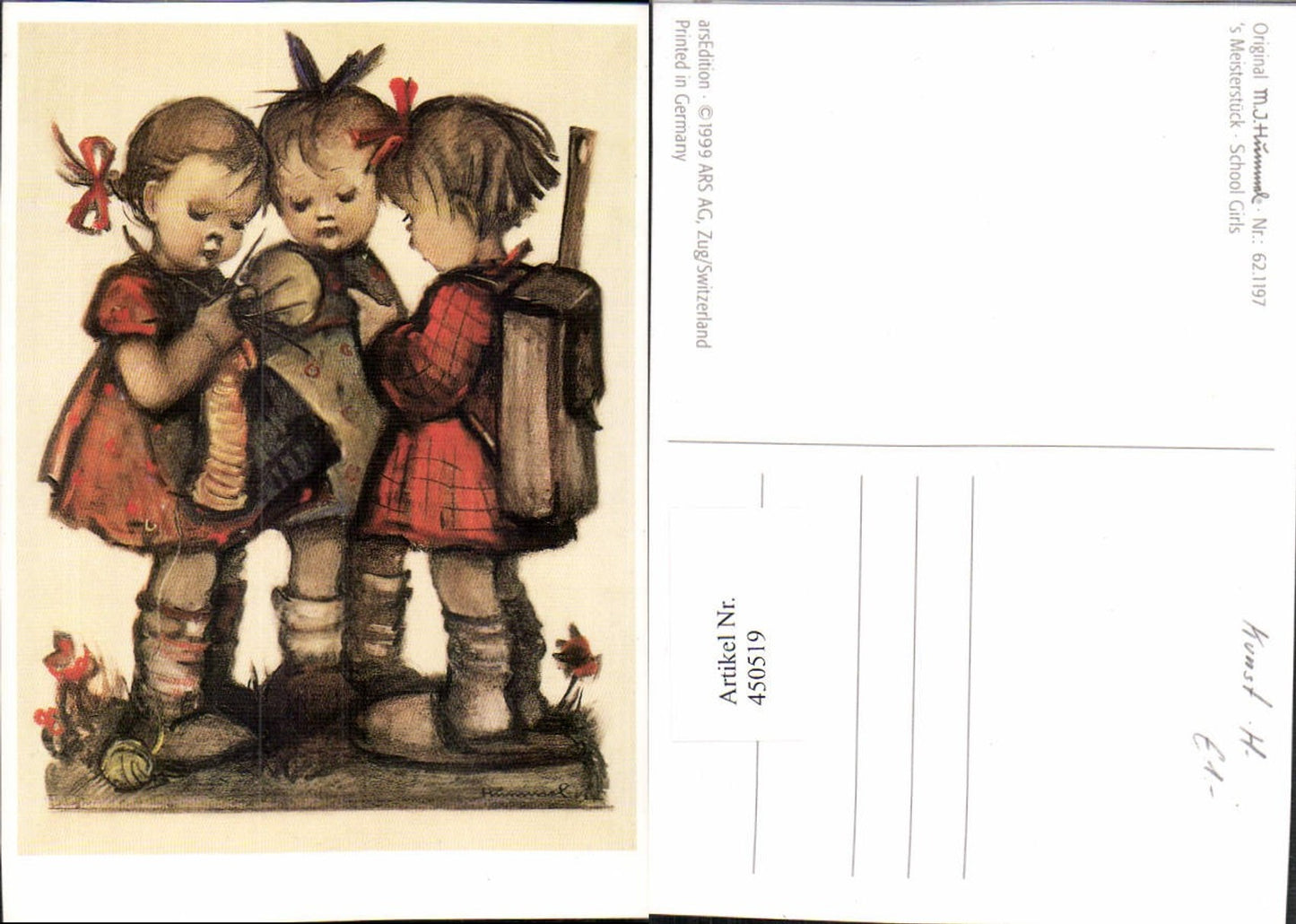 450519,Künstler AK Berta Hummel Meisterstück Kinder Stricken Schultasche