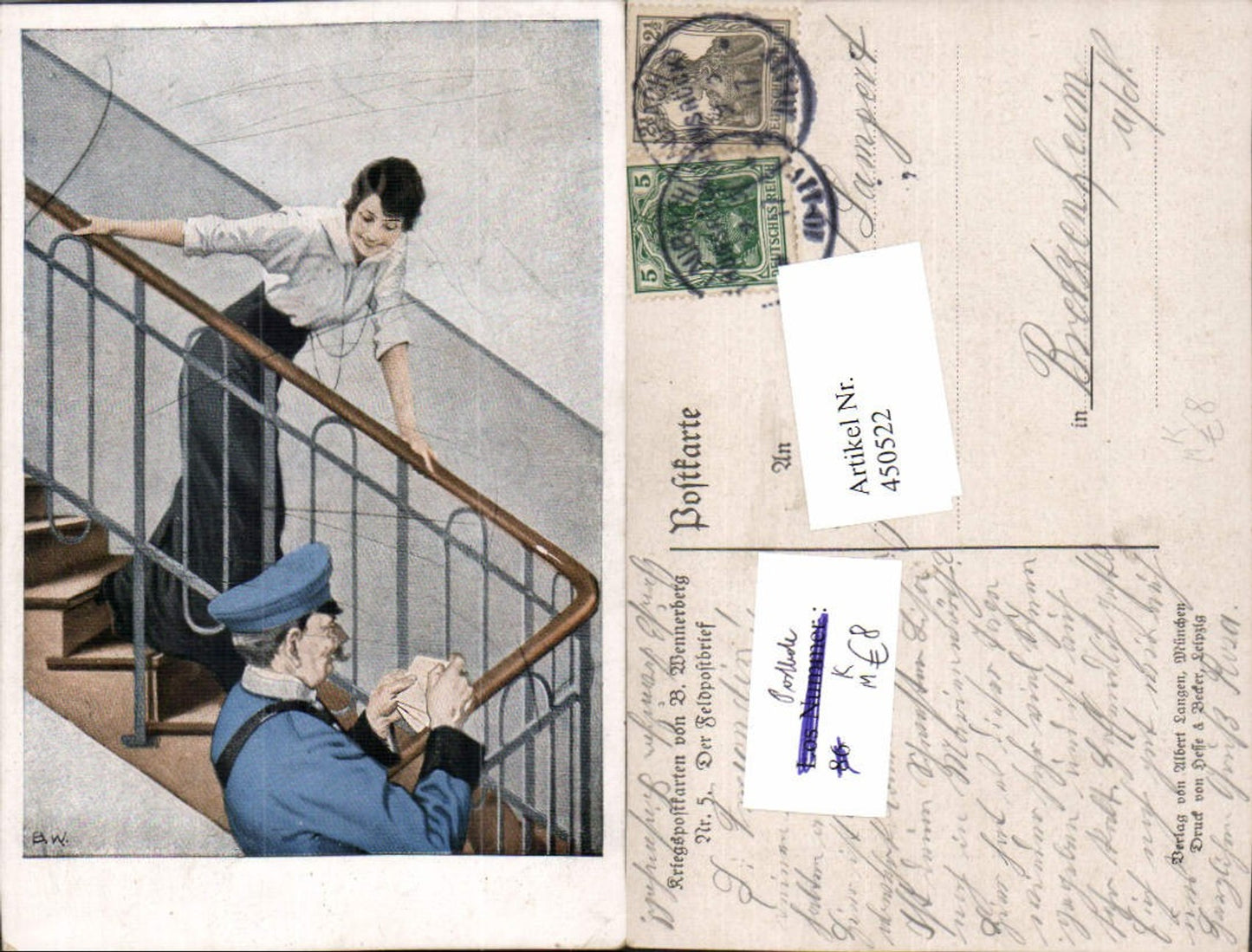 450522,Künstler AK Brynolf Wennerberg Feldpostbrief Postbote Frau Stege