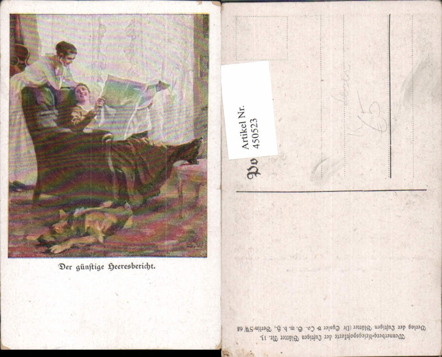 450523,Künstler AK Brynolf Wennerberg Der günstige Heeresbericht Lesen Hund