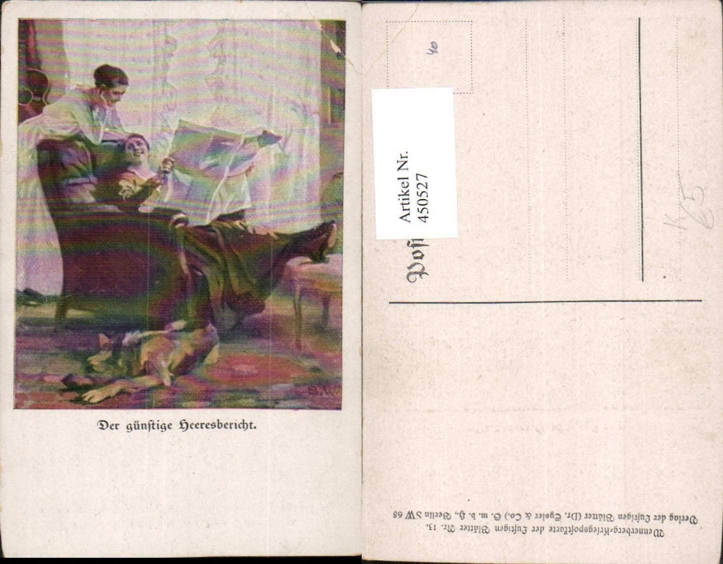 450527,Künstler AK Brynolf Wennerberg Der günstige Heeresbericht Lesen Hund