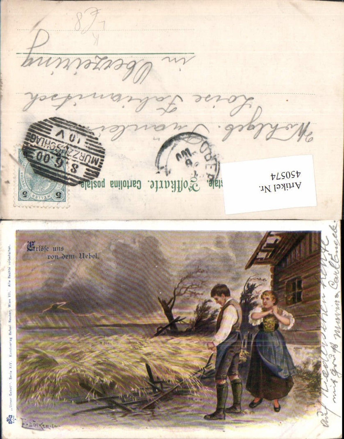 450574,Künstler Litho E. Döcker jun. Erlöse uns von dem Nebel Bauern Gebet