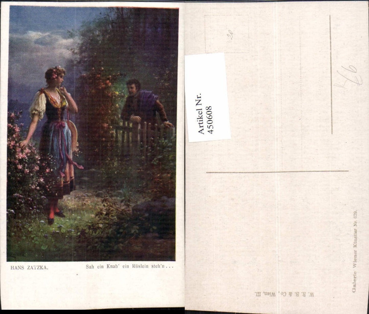 450608,Künstler AK Hans Zatzka Sah ein Knab ein Röslein stehn Liebe Tracht
