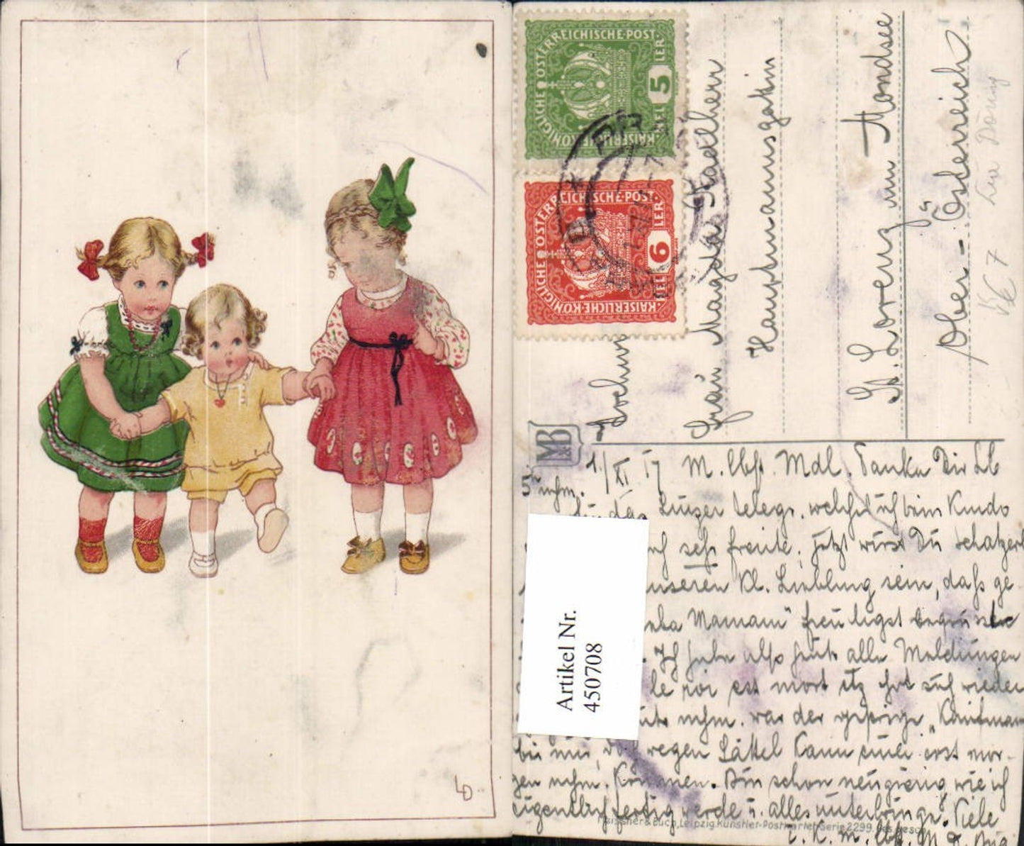 450708,Künstler AK Lia Döring Kinder Schleifen pub Meissner & Buch 2299