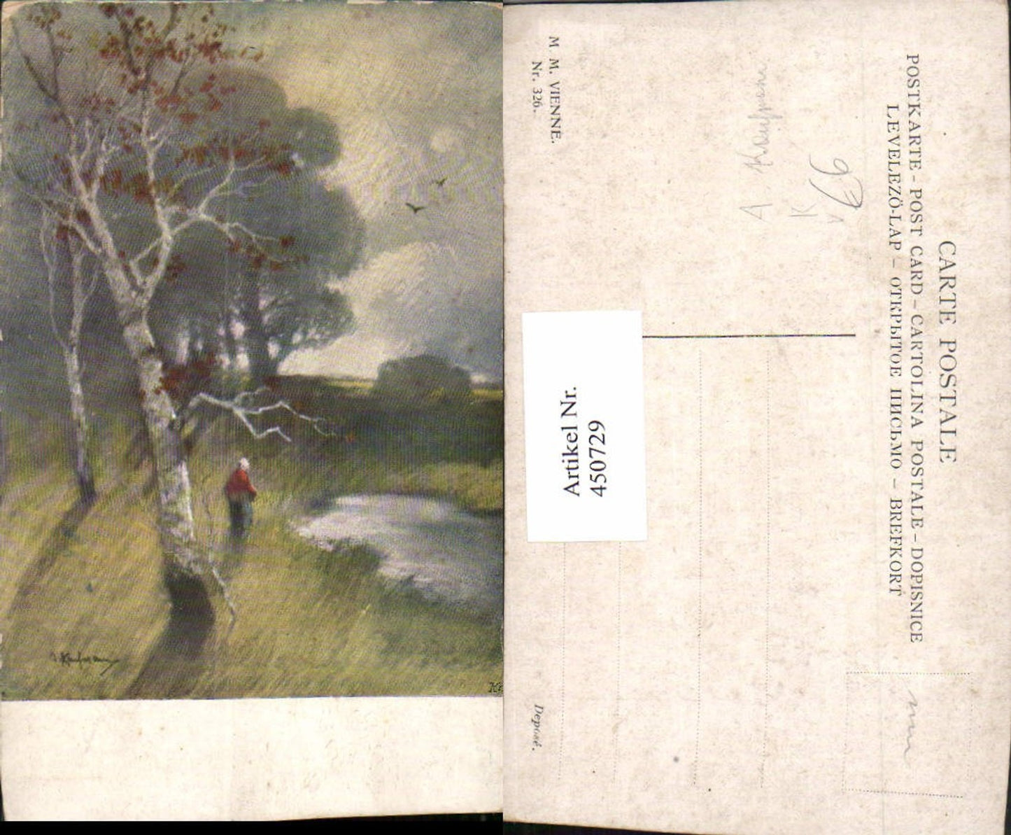 450729,M. Munk Vienne 326 Künstler A. Kaufmann Landschaft Bäume