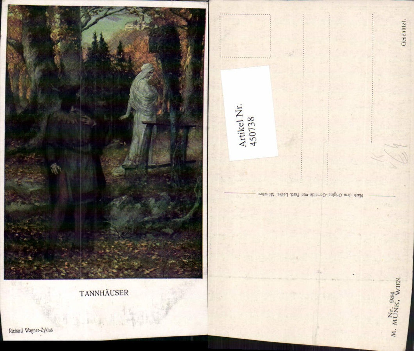 450738, M. Munk Vienna 984 Artist card Richard Wagner Tannhäuser Wayside Cross