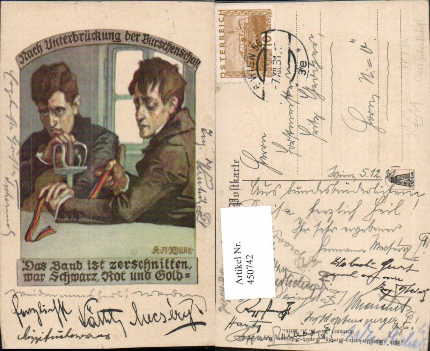 450742,WIA Verlag Teplitz-Schönau 67 Künstler K.A. Wilke Unterbrückung Burschenschaft