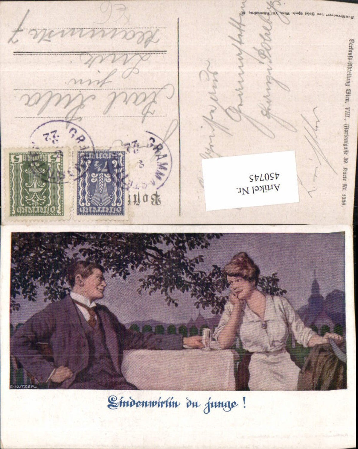 450745,Deutscher Schulverein 1326 Künstler E. Kutzer Lindenwirtin Liebe
