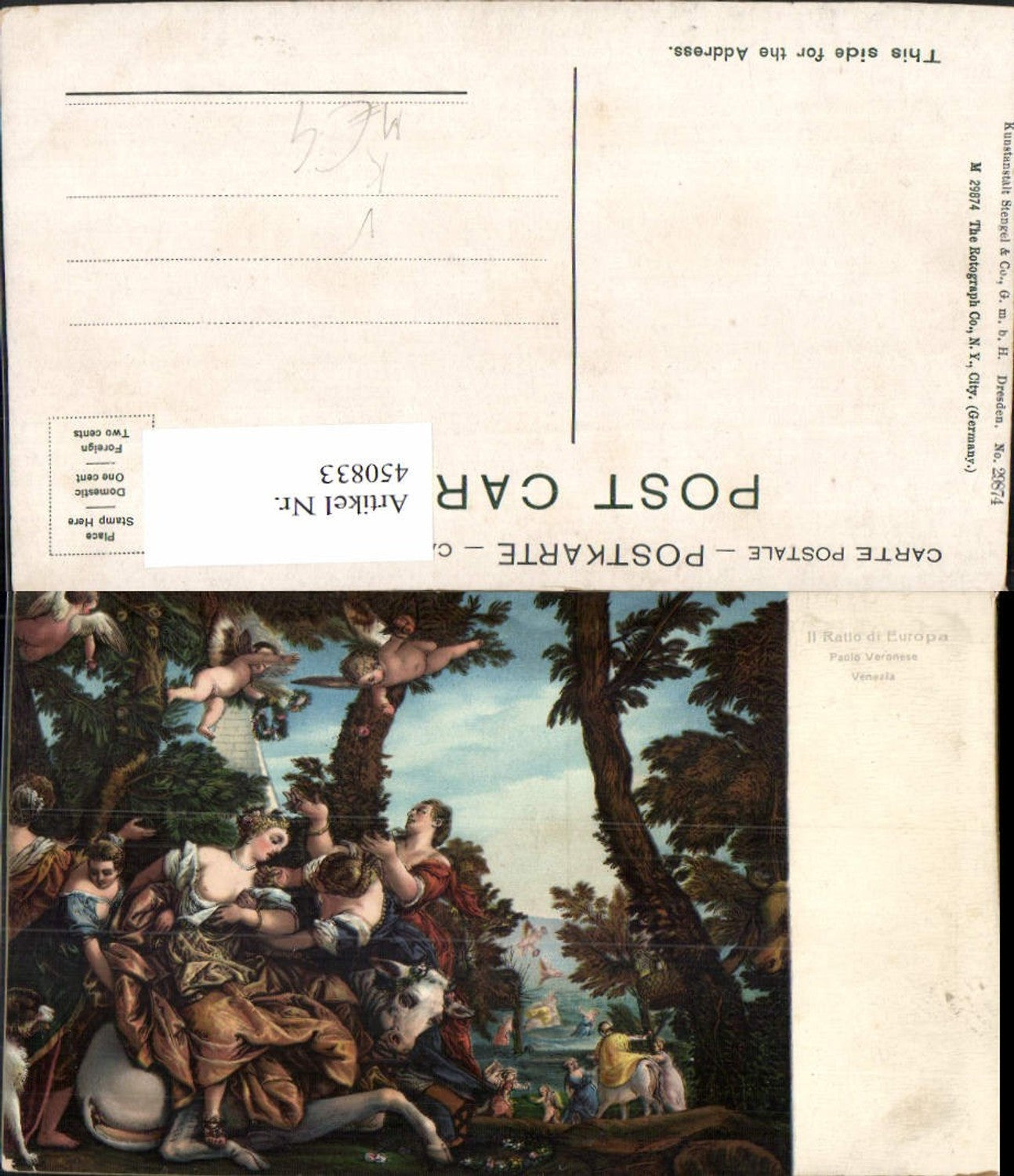450833,Stengel Co 29874 Künstler Paolo Veronese Ratto di Europa Frauen Erotik Engeln