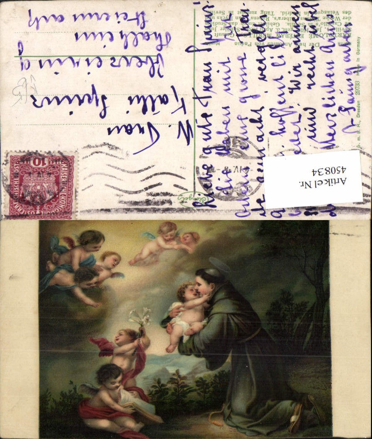 450834,Stengel Co 29733 Künstler Esteban Murillo Hl. Antonius von Padua Engeln