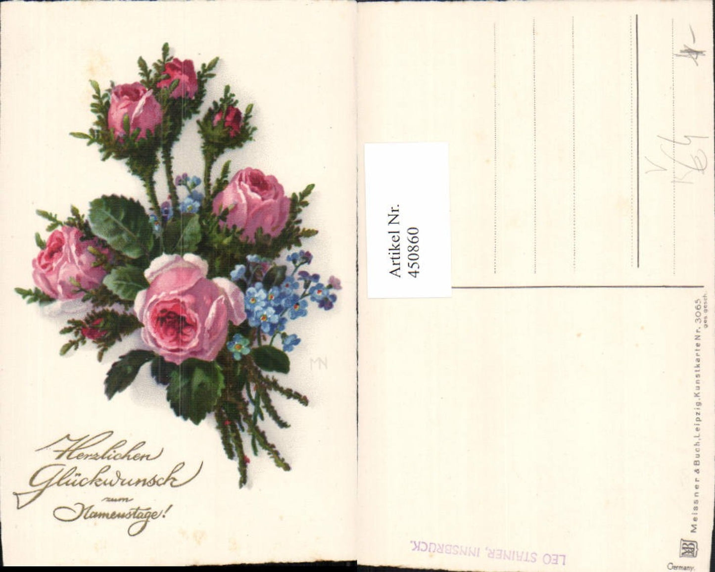 450860,Meissner & Buch 3065 Künstlerkarte Namenstag Blumen Rosen