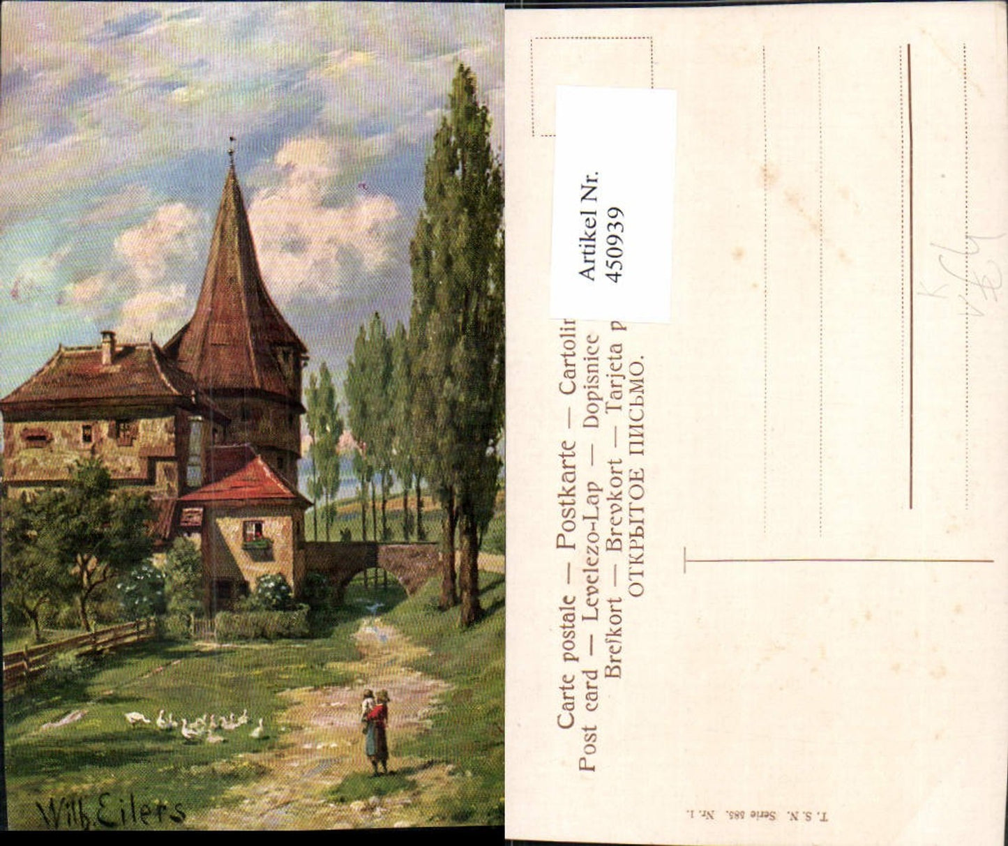 450939,Theo Stroefer 585/1 Künstler Wilhelm Eilers Burg Turm Brücke