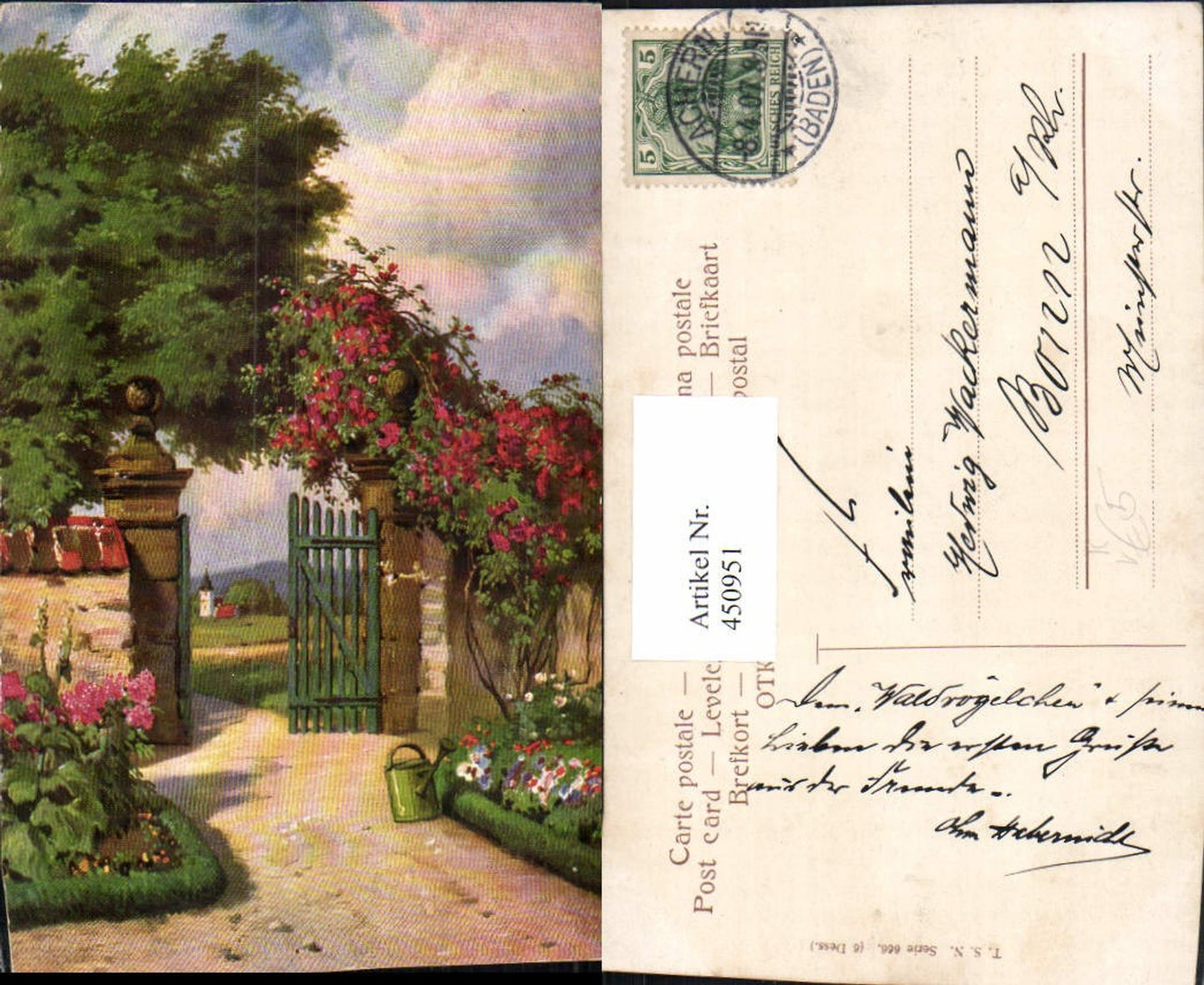 450951,Theo Stroefer 666 Künstlerkarte Garten Gartentür Gießkanne