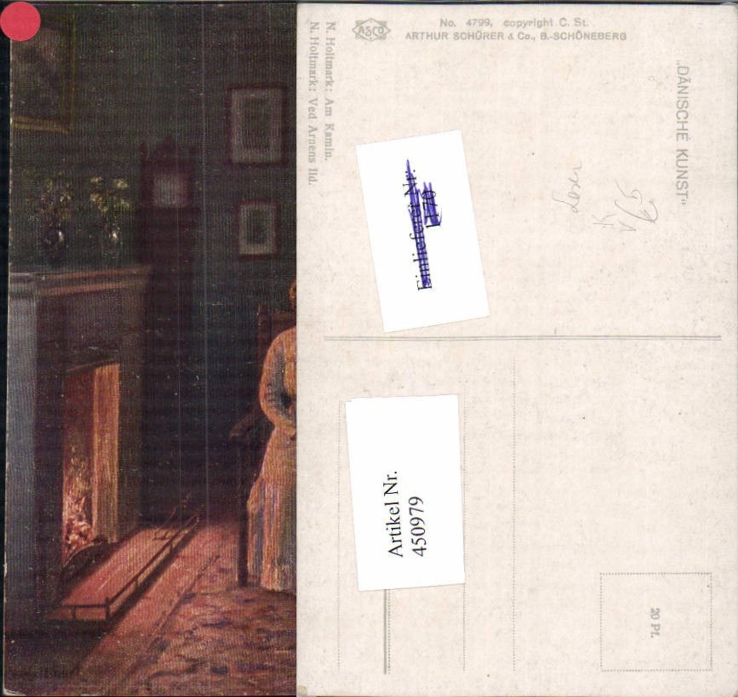 450979,Asco AK 4799 Künstler N. Holtmark Am Kamin Mutter m. Kind Lesen