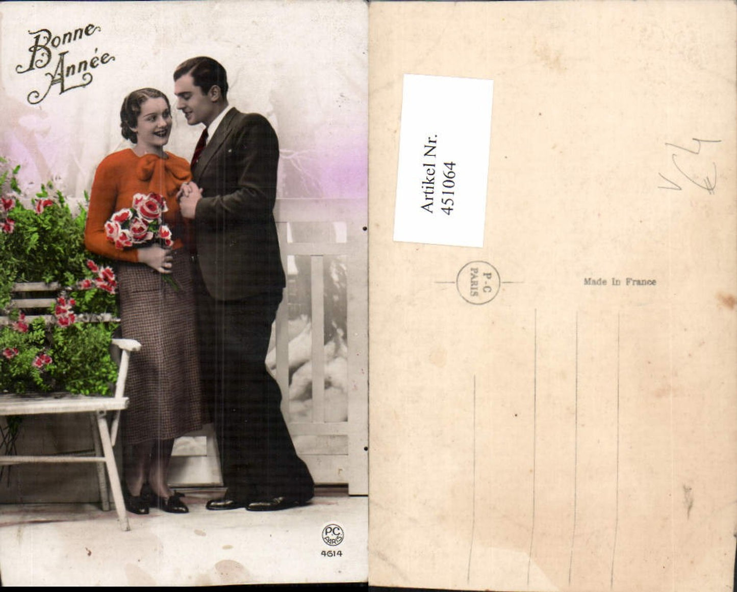 451064,P.C. Paris 4614 Neujahr Liebe Paar Blumen