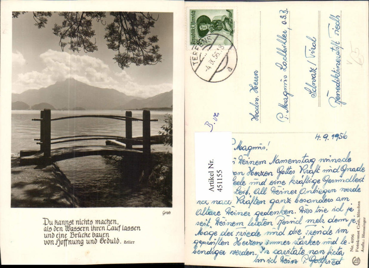 451155,Fotokunst Groh 4096 See Brücke Bergkulisse Spruch