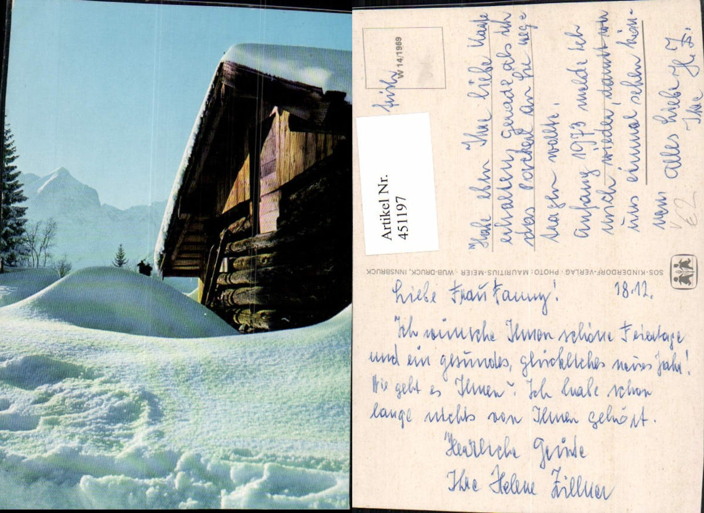 451197,SOS-Kinderdorf W14/1969 Winterlandschaft Hütte Bergkulisse