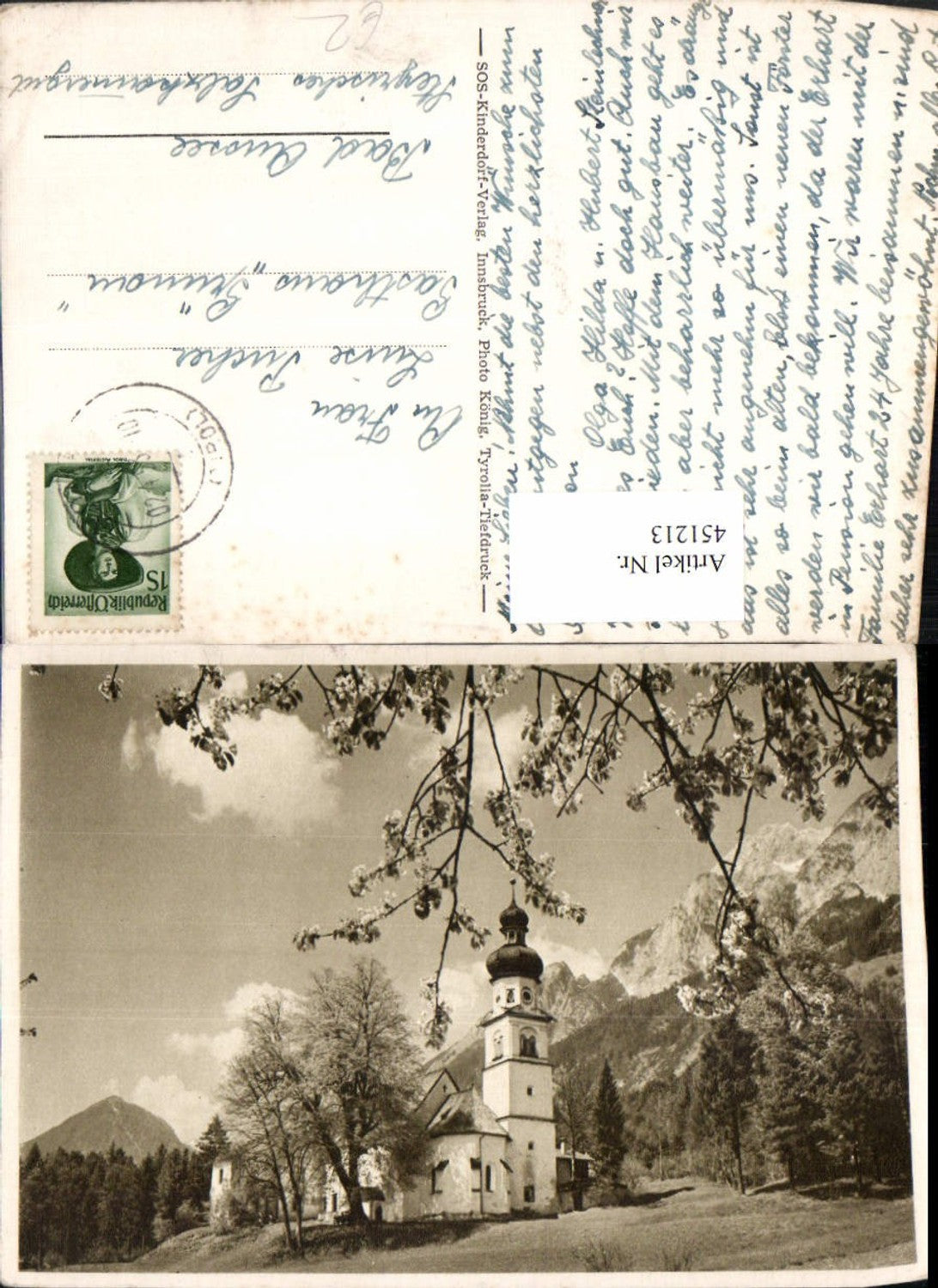 451213,SOS-Kinderdorf Kirche Baumblüte Bergkulisse