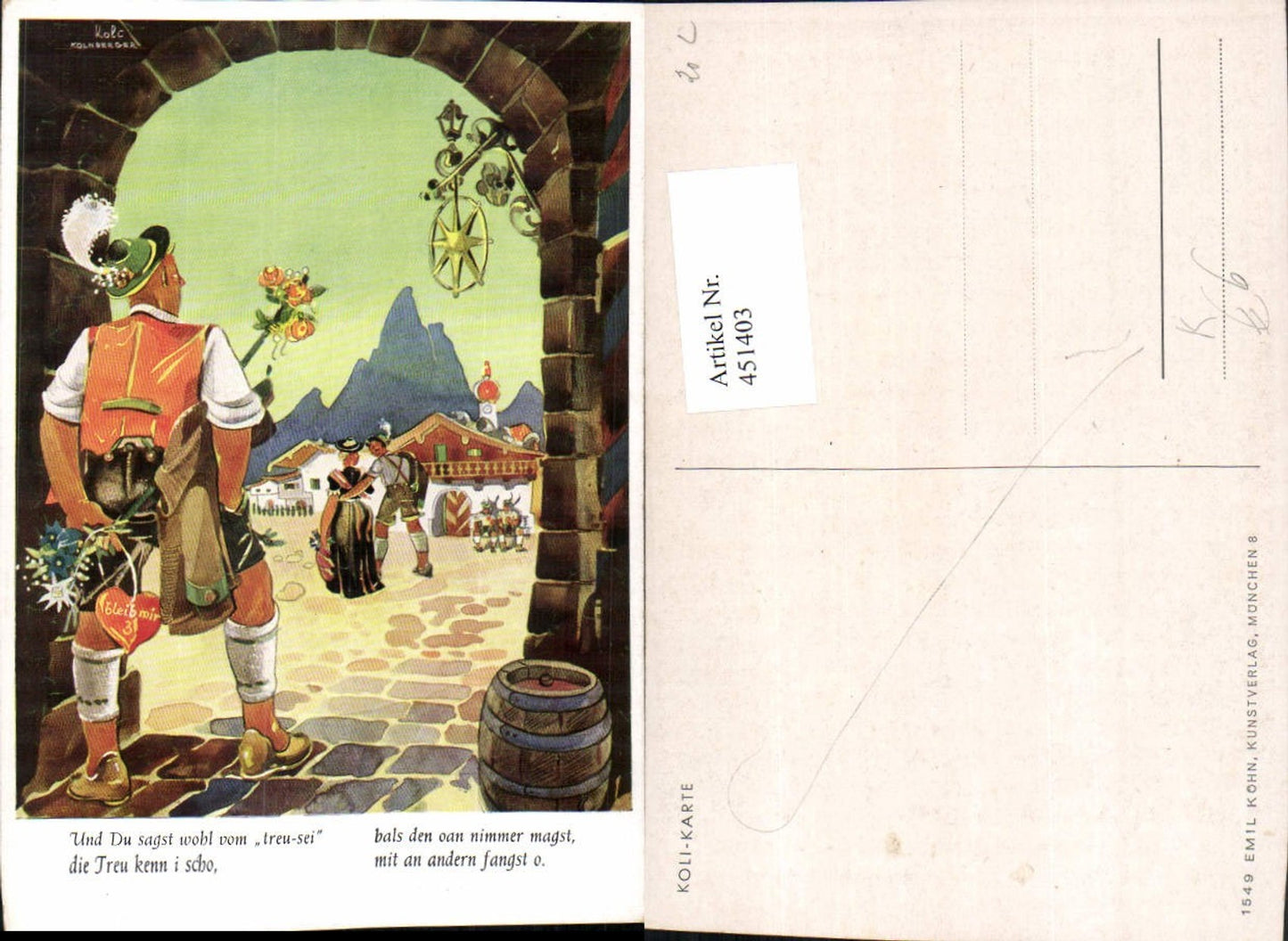 451403,Künstler AK Koli Kolnberger Humor Tracht Eifersucht pub Emil Köhn 1549