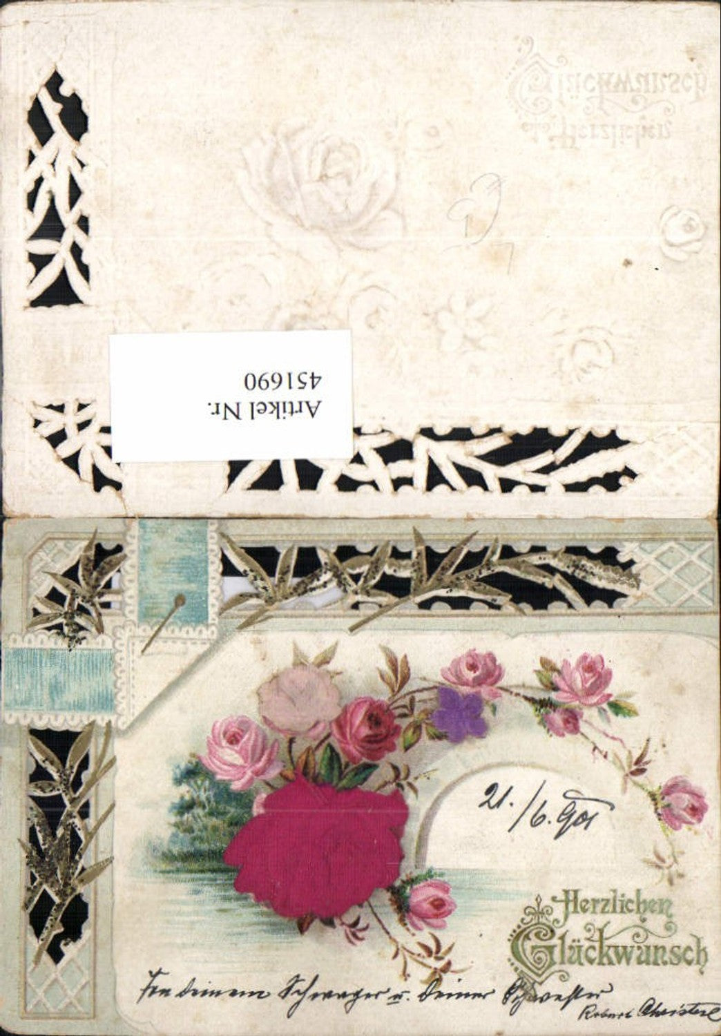 451690, Mini Artist Litho AK Applique Lace Congratulations Roses