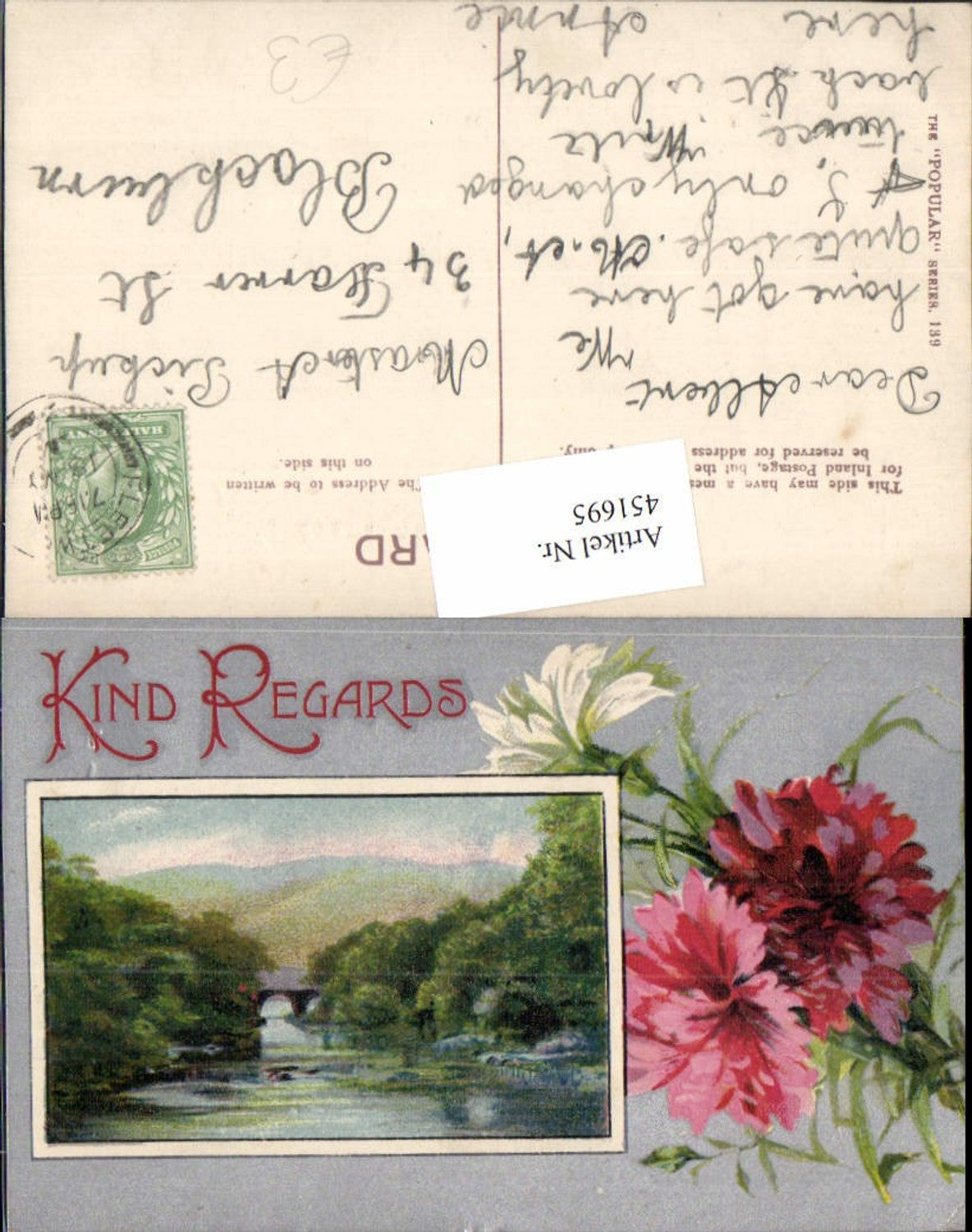 451695,Künstler AK Kind Regards Landschaft Passepartout Blumen Nelken