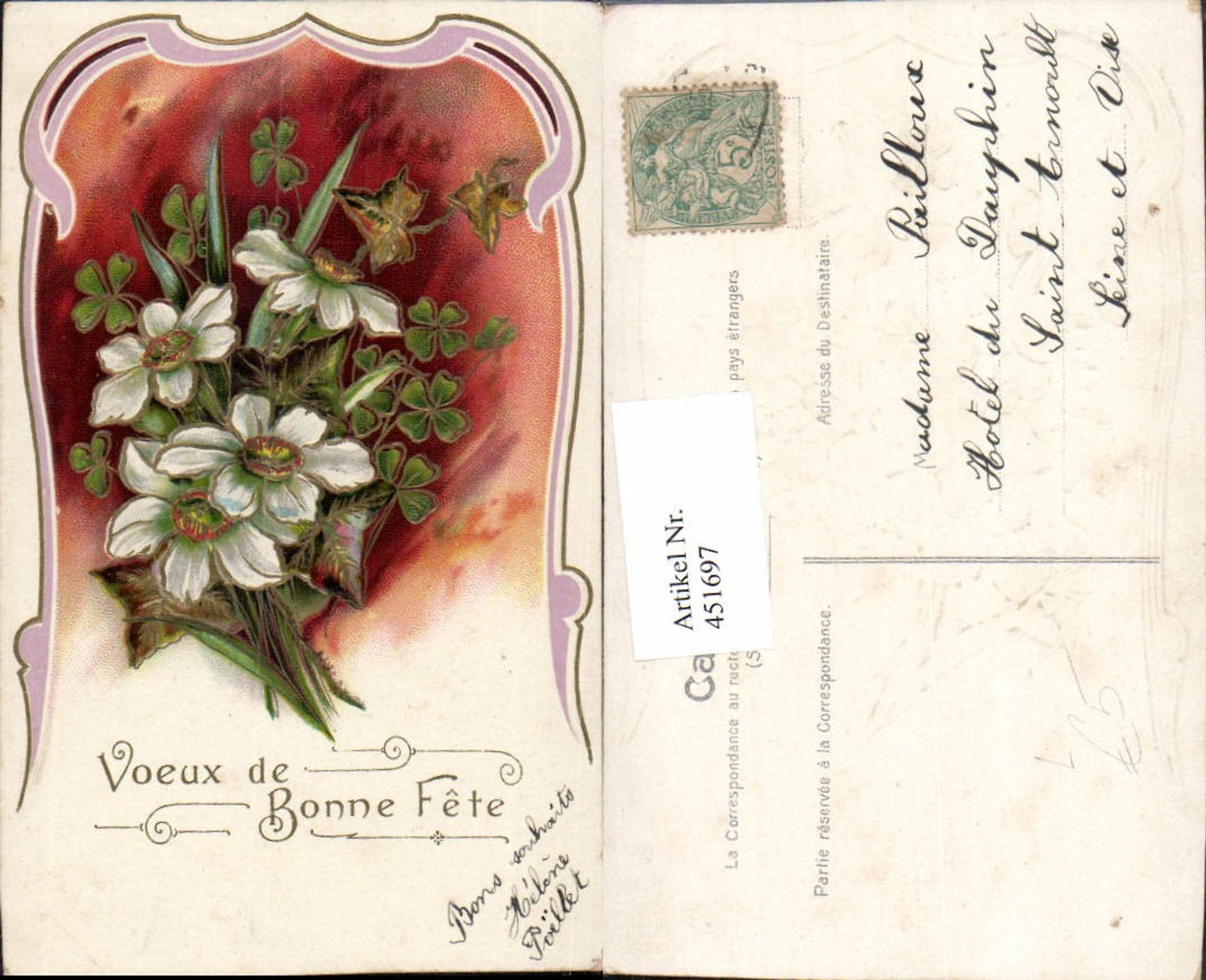451697,Präge Künstler Litho Bonne Fete Narzissen Blumen