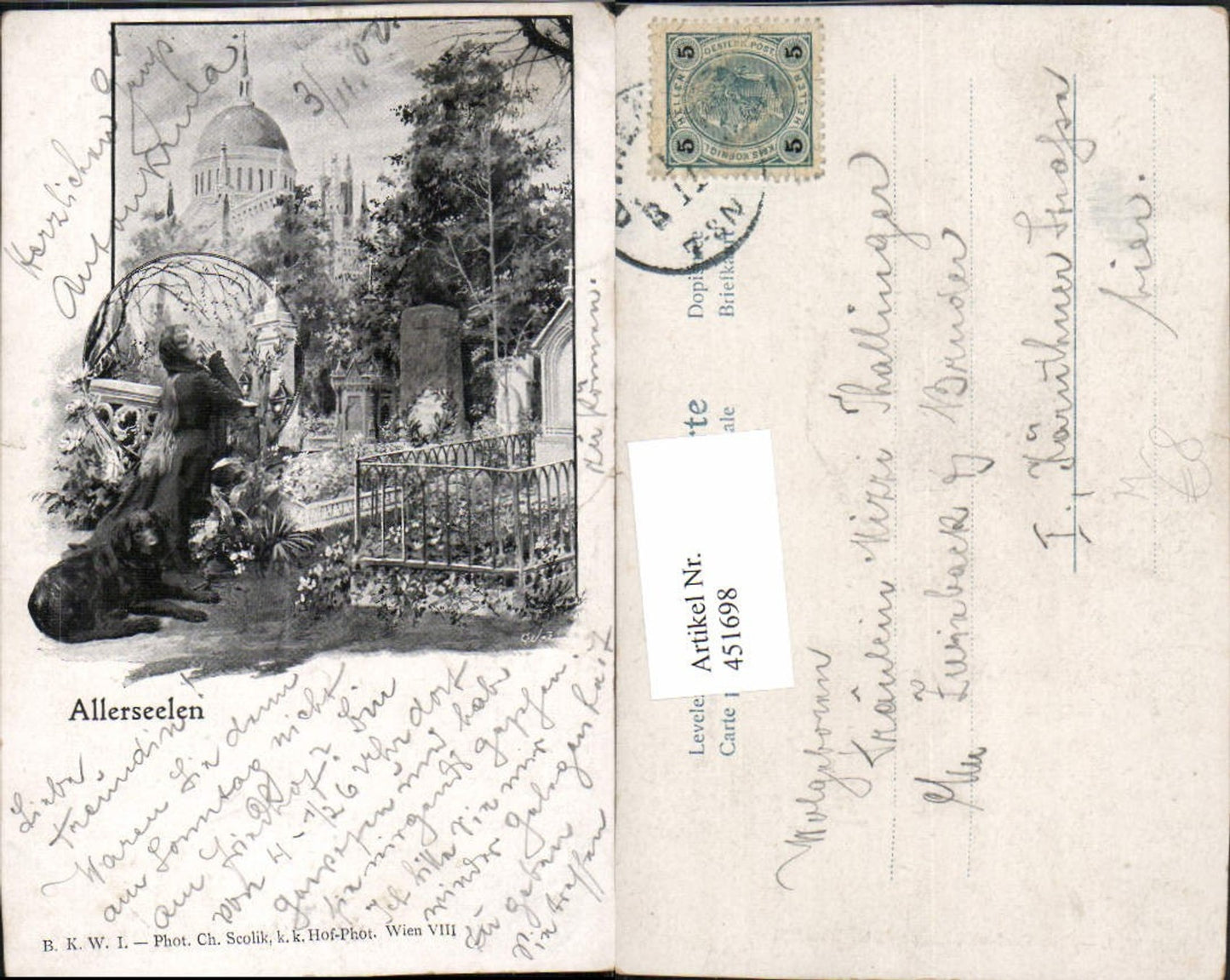 451698,Künstler AK Allerseelen Friedhof Gebet Hund pub B.K.W.I.