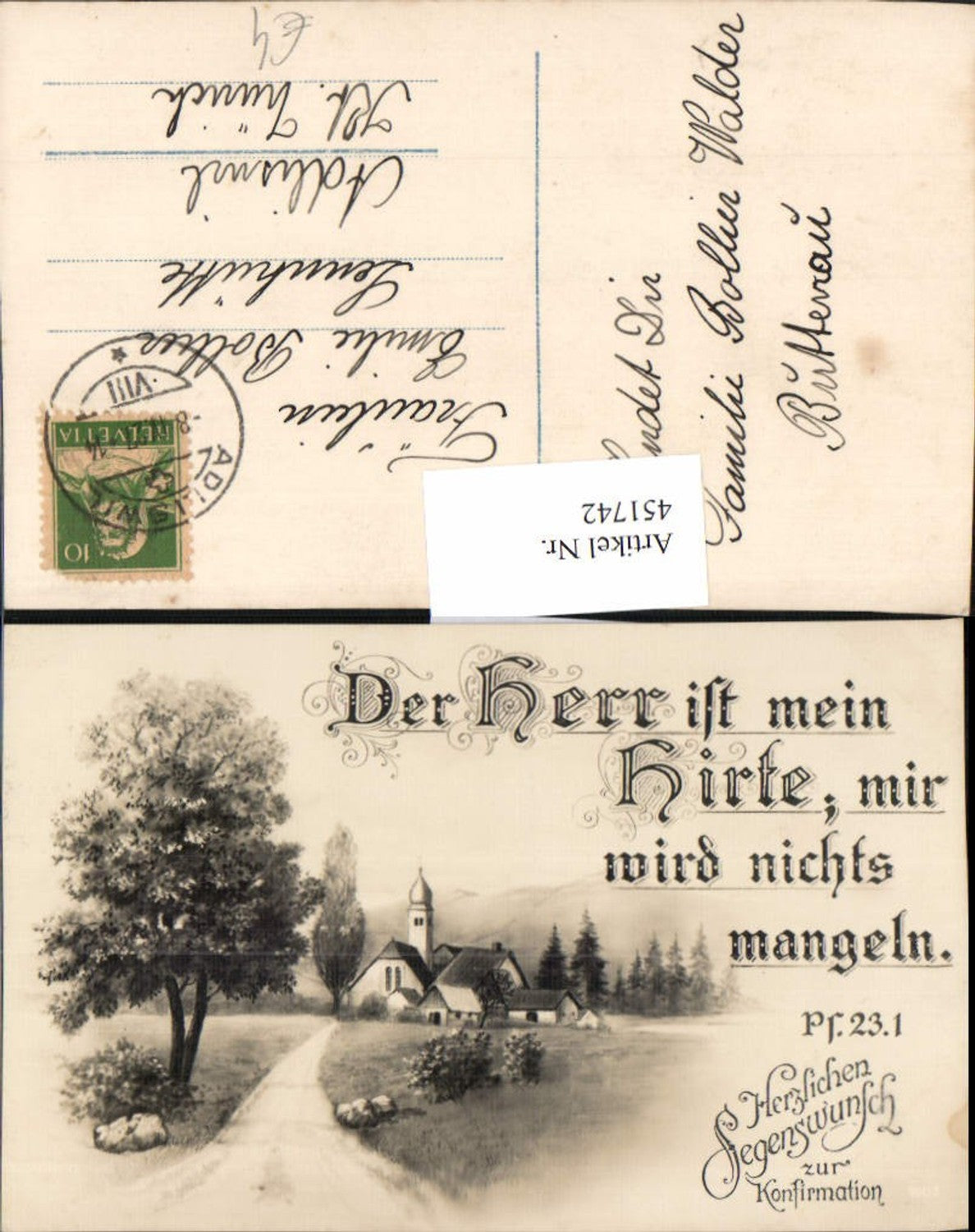 451742,Künstler AK Konfirmation Spruch Landschaft Dorf pub NPG 1901