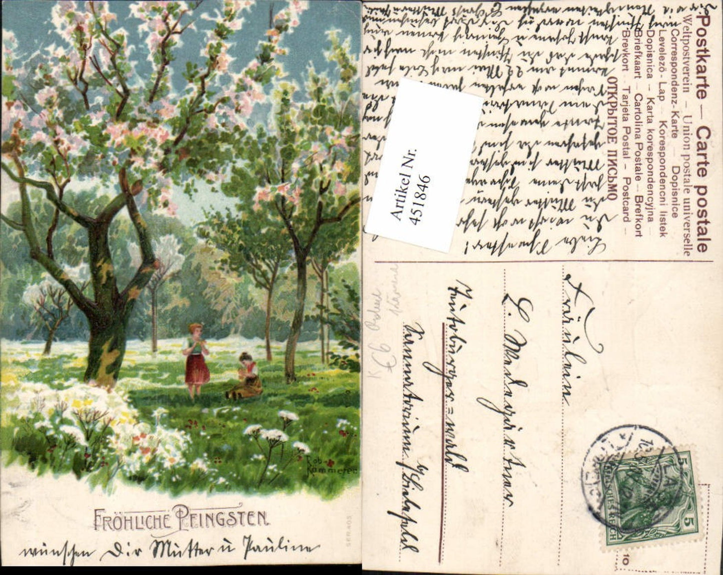 451846, embossing artist Rob. Kämmerer Pentecost tree blossom flowers