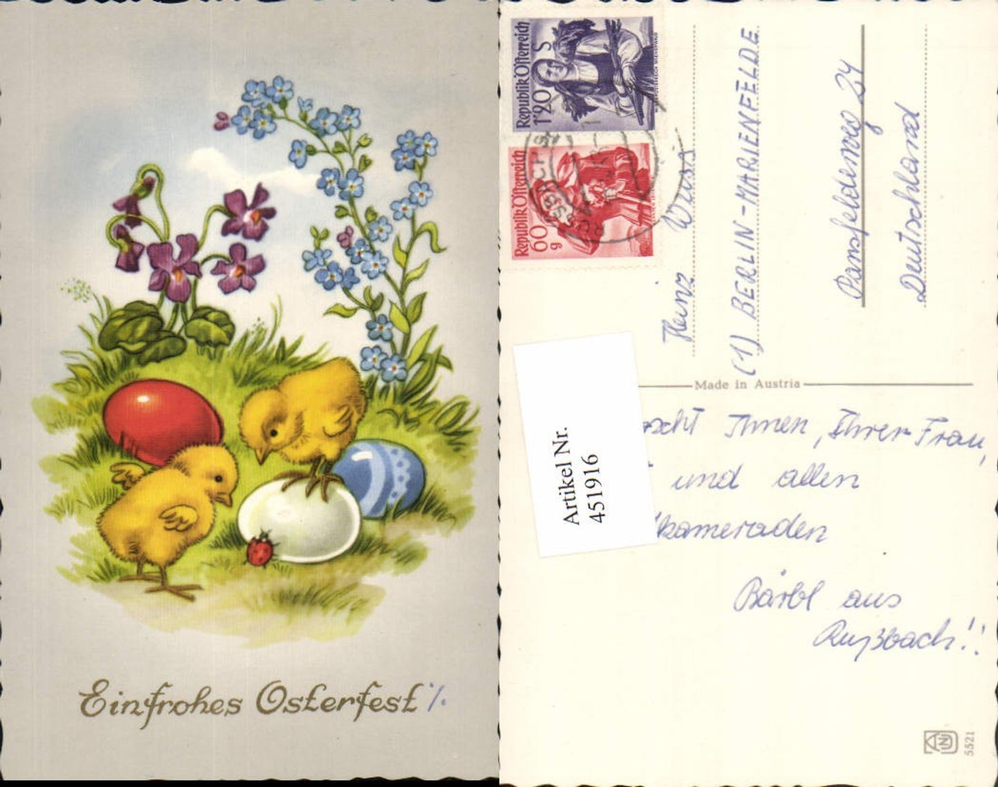 451916, Artist AK Easter Chicks Easter eggs Ladybugs Flowers