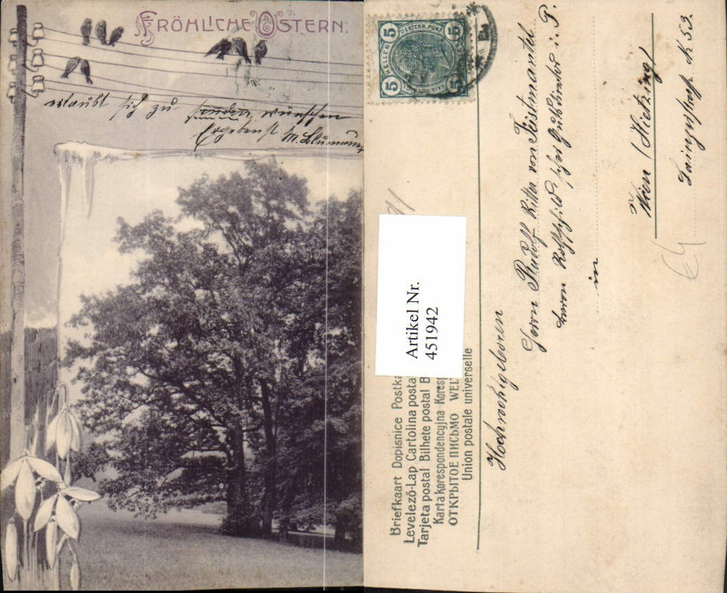 451942,Ostern Landschaft Baum Passepartout Stromleitung Vögel