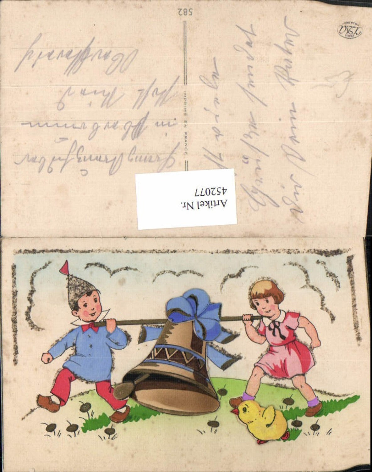 452077,Material Glitzer Künstler AK Ostern Kinder Glocke Küken
