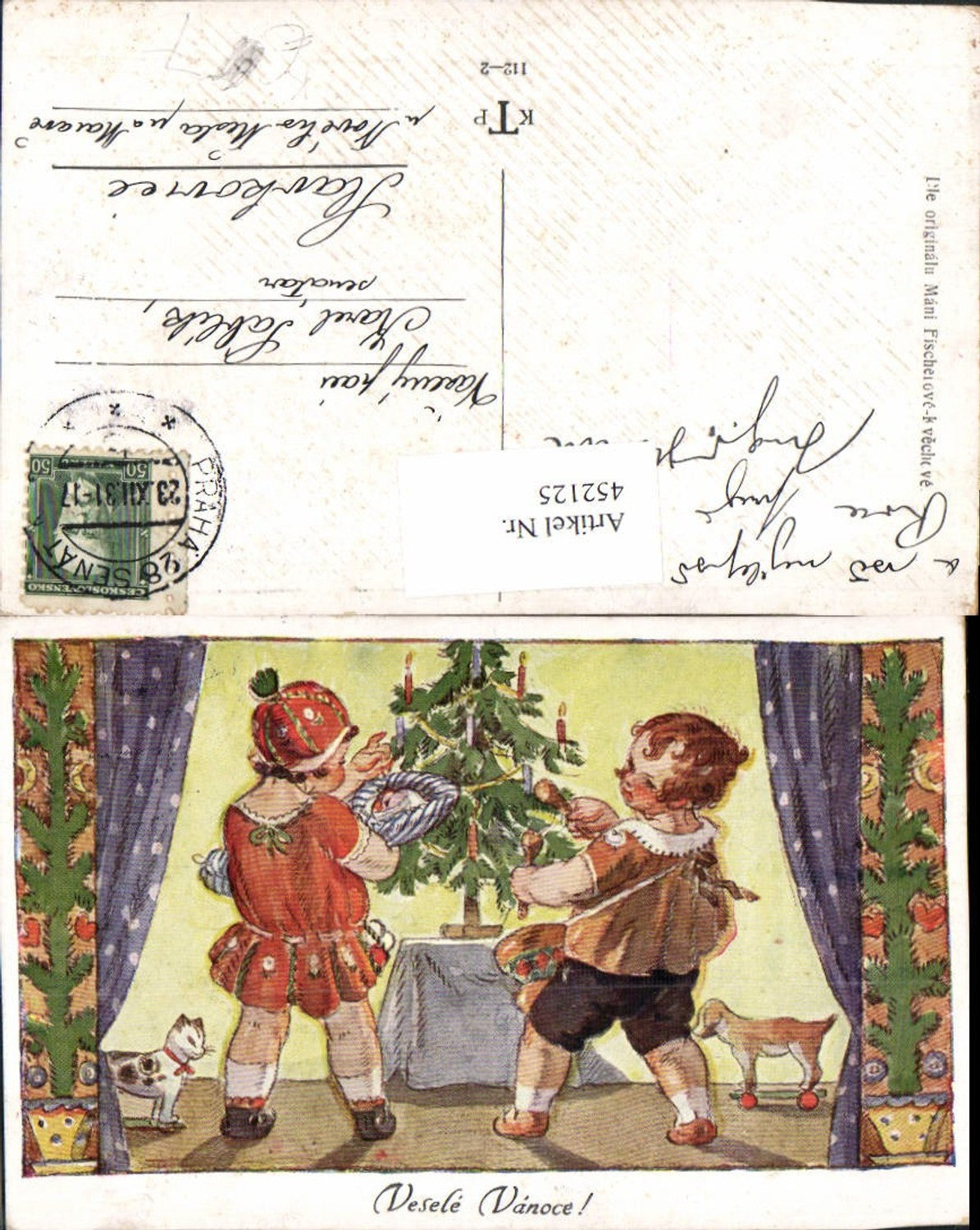 452125,Künstler AK Weihnachten Weihnachtsbaum Kinder Geschenke