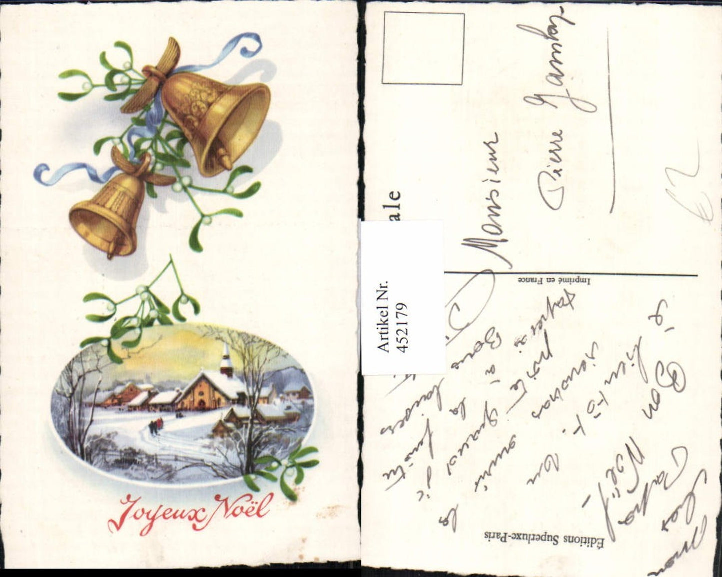 452179,Künstler AK Weihnachten Winterlandschaft Dorf Glocken