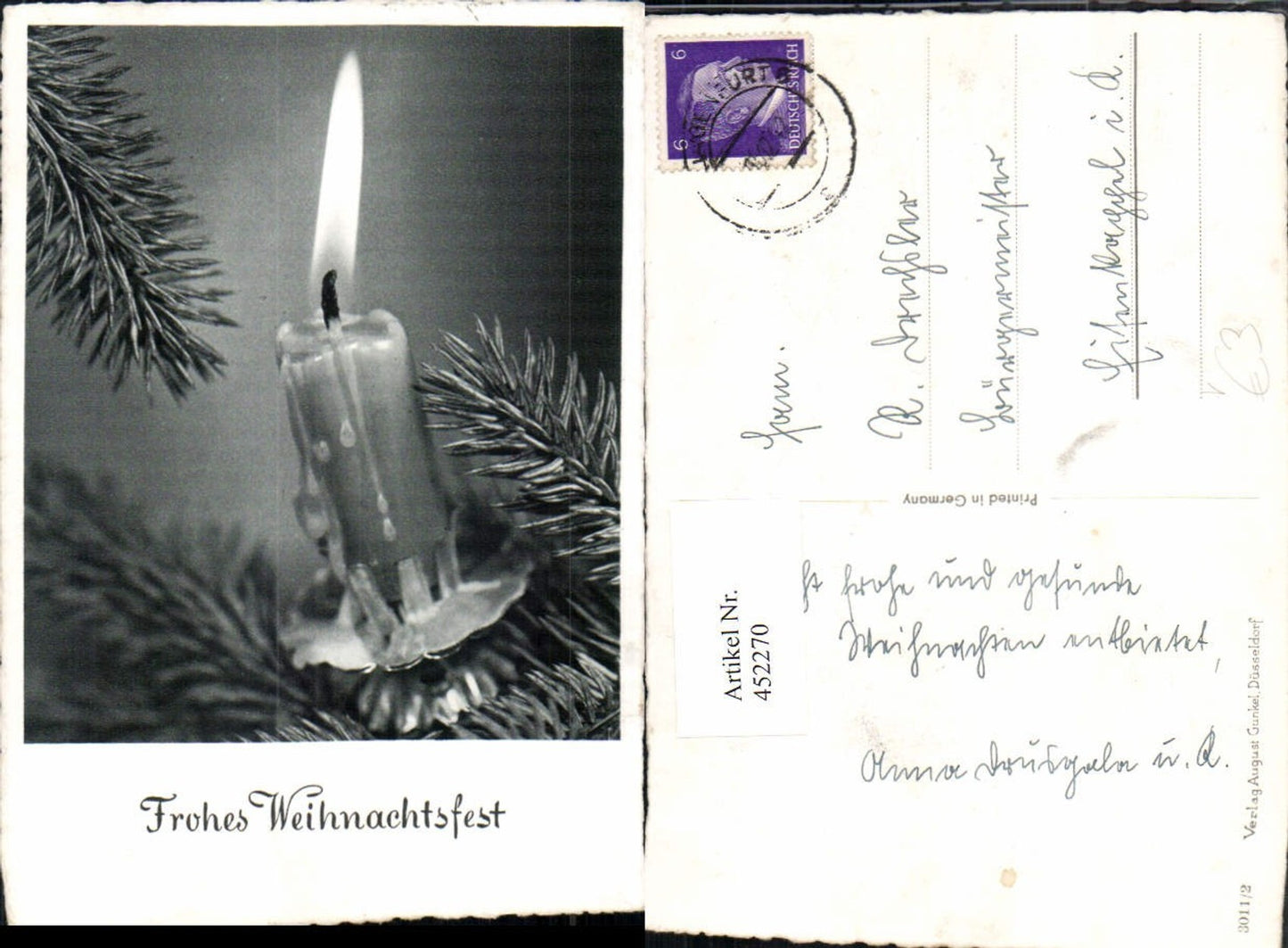 452270,Weihnachten Kerze Tannenzweige pub August Gunkel 3011/2