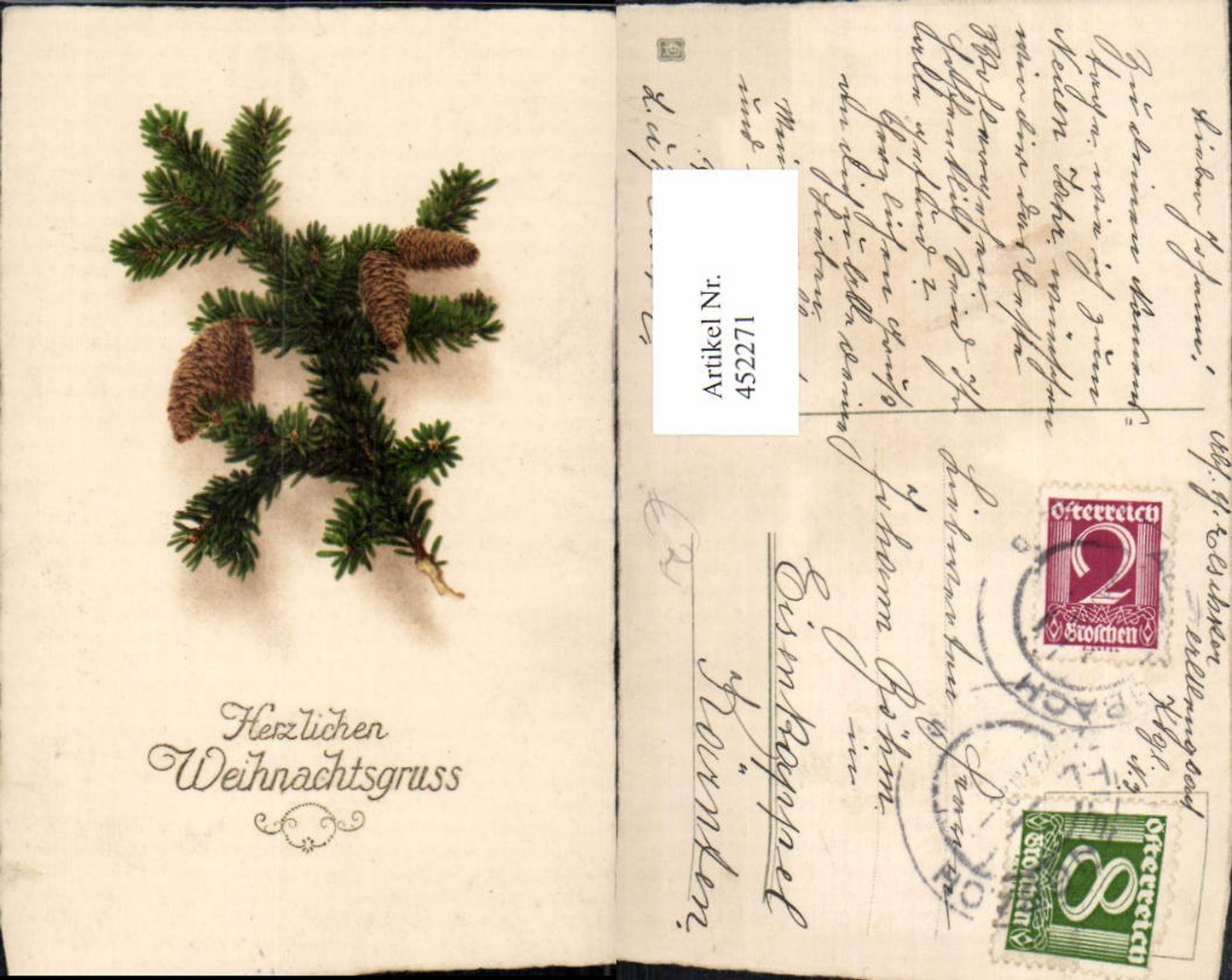 452271,Künstler AK Weihnachten Tannenzweig Zapfen