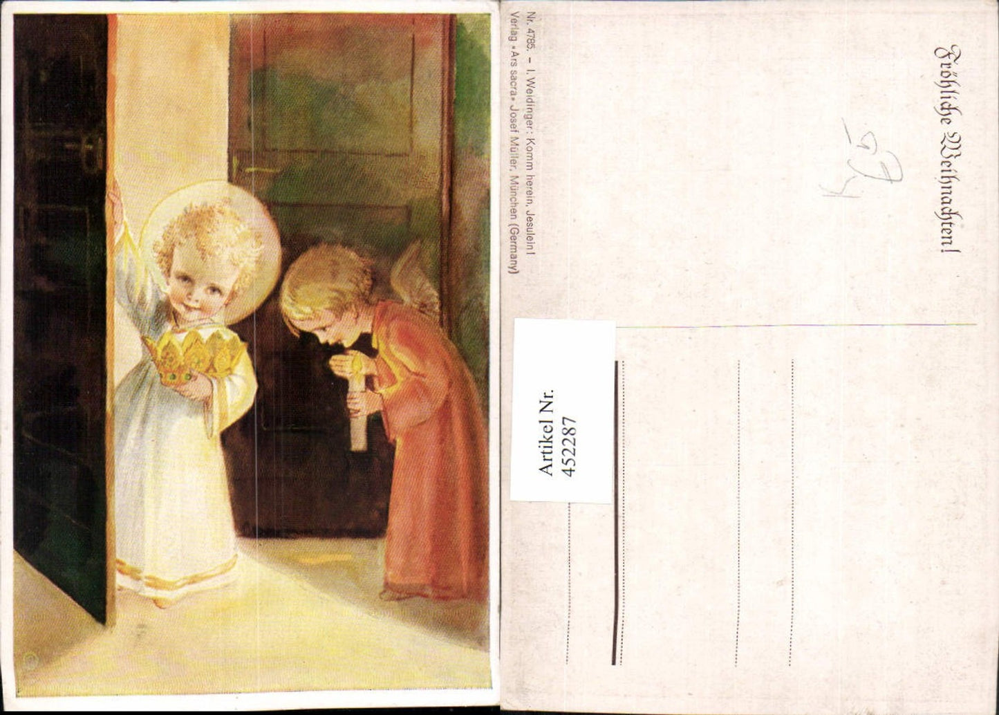 452287,Künstler AK I. Weidinger Weihnachten Komm herein Jesulein Engel