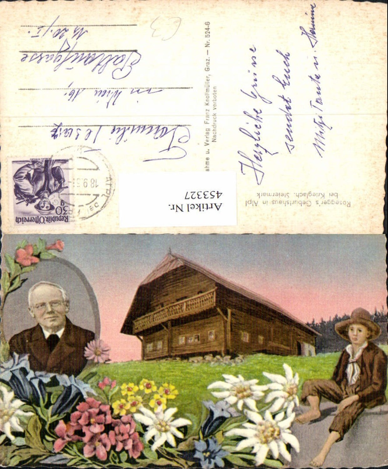 453327,Peter Rossegger als Waldbauernbub Geburtshaus Alpl b. Krieglach Kunst