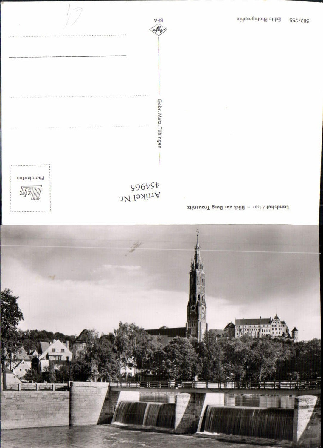 454965,Landshut an d. Isar Blick zur Burg Trausnitz Brücke Wehr