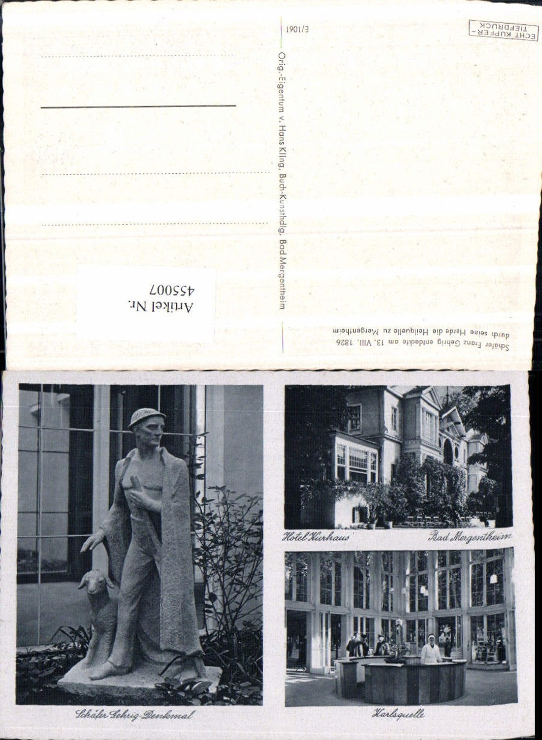 455007, Bad Mergentheim Hotel Kurhaus Monument Gehrig Multi-view postcard