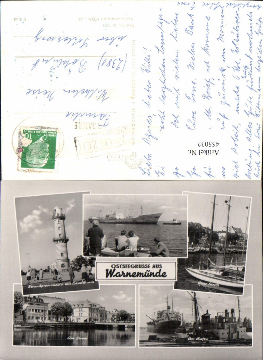 455032,Rostock Warnemünde Leuchtturm Schiff Hafen Mehrbildkarte