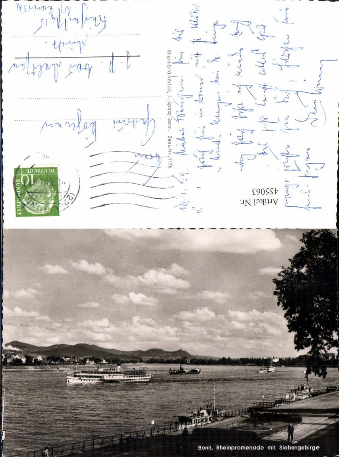 455063,Bonn Rheinpromenade m. Siebengebirge Dampfer