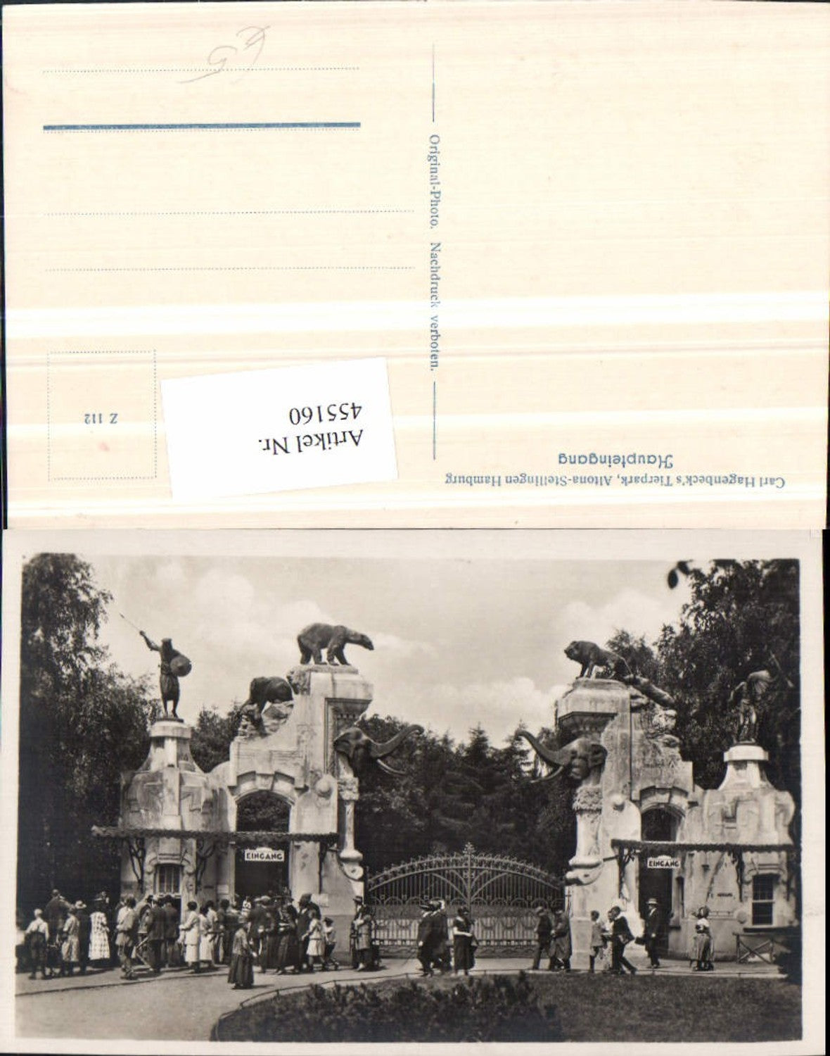 455160,Hamburg Altona Stellingen Carl Hagenbecks Tierpark Haupteingang