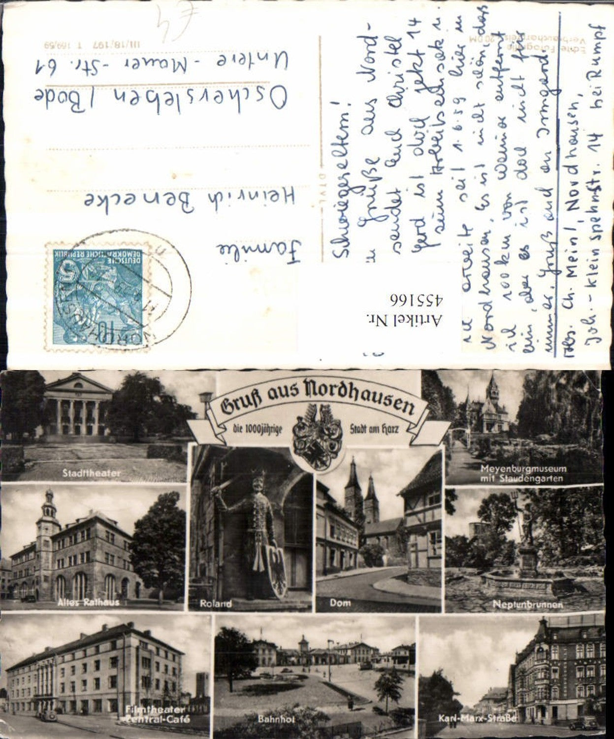 455166, Nordhausen Cathedral, Town Hall, Train Station, City Theatre, Multi-view map