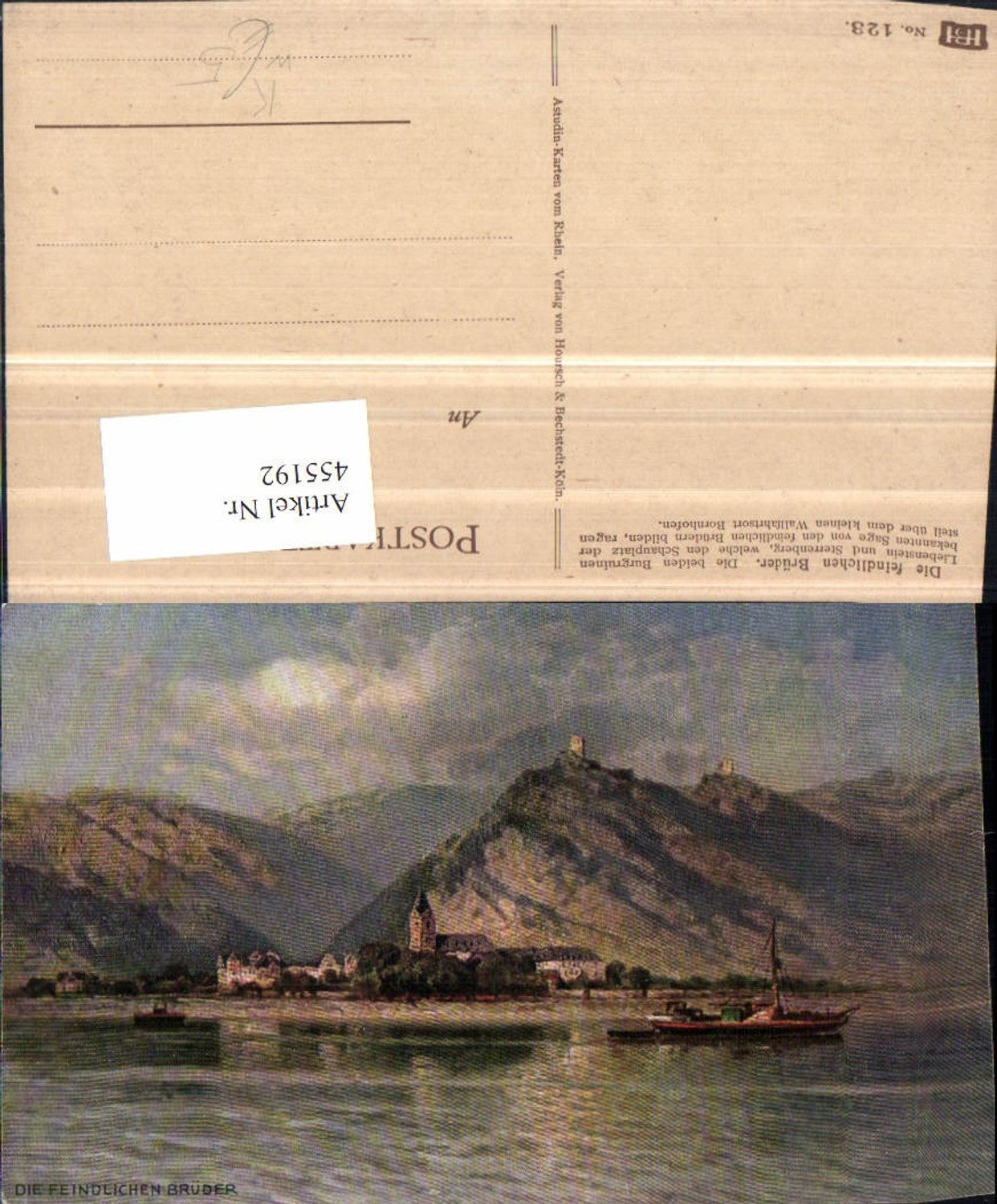 455192,Künstler AK N. Astudin Burg Liebenstein u. Sterrenberg b. Kamp-Bornhofen