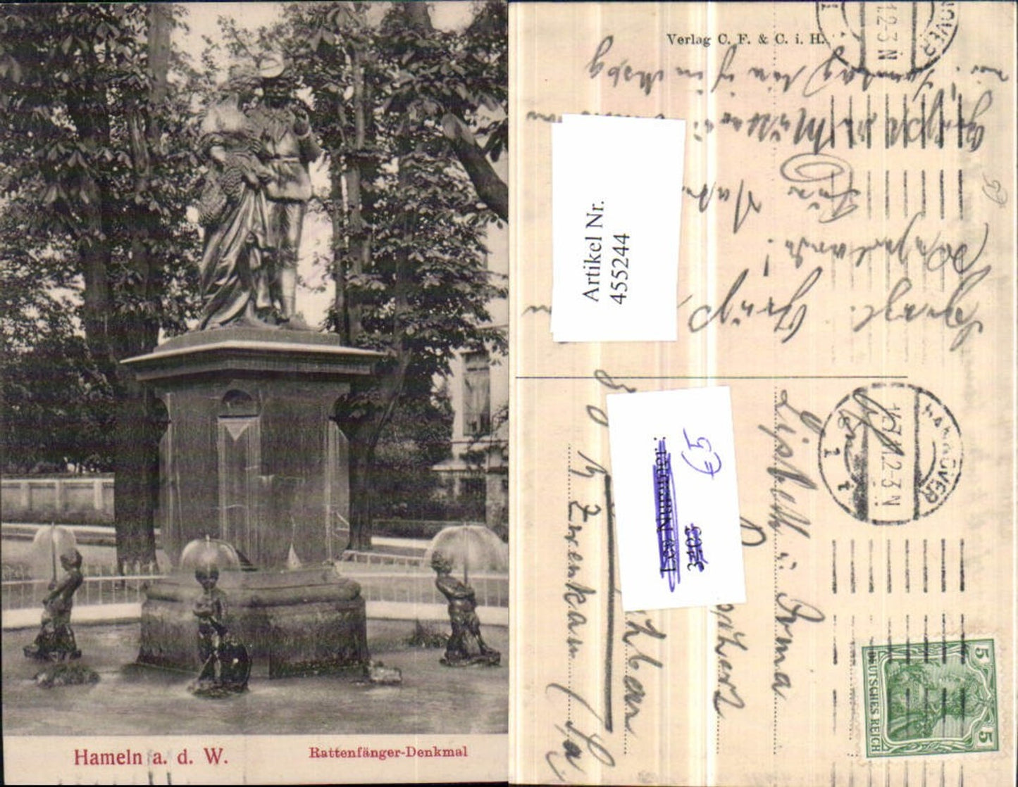 455244,Hameln an d. Weser Rattenfänger-Denkmal Statue