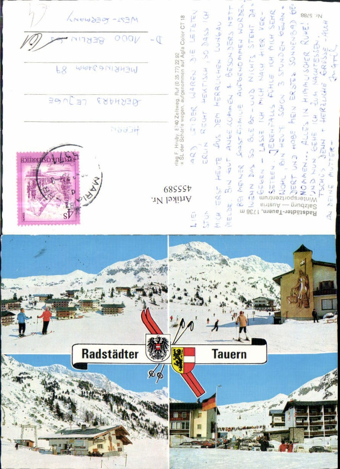 455589,Radstädter Tauern b. Flachau Skilift Skifahrer Winterbilder Mehrbildkarte